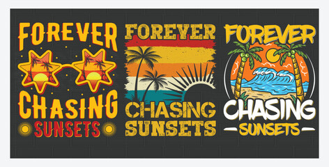 Sunset beach t-shirt designs bundle, Summer surf graphic t-shirt for print. Summer tropical tee shirt collection, T Shirt Design Bundle