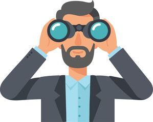 Man with binoculars looking forward in flat style vector illustration 