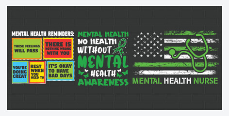 Mental health illustration set. Character with mental disorder fight against stress, depression, emotional burnout and other psychological problems, T Shirt Design Bundle