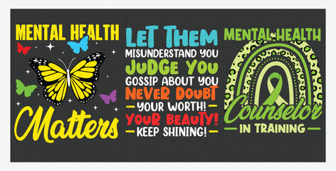 Mental health illustration set. Character with mental disorder fight against stress, depression, emotional burnout and other psychological problems, T Shirt Design Bundle