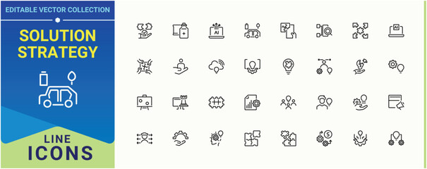 Solution Strategy modern icon set. Contains related to success, innovation, tech, technology, business, problem and more. Solution icon set. Thin UI icons. Pixel perfect. Vector illustration.