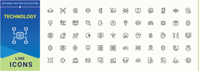 Technology icon collection. Thin linear style icons. Contain linear sign info, computer, tech, network, smart, internet. Pixel perfect. Editable vector. Internet icon set.