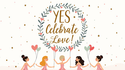 Bridal Shower Celebration with Bridesmaids – Elegant Wedding Party Illustration

