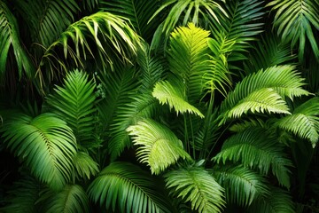 Obraz premium Lush tropical foliage showcasing vibrant green hues in Australia's fertile rainforest environment, Exotic greenery of tropical forest in Australia Fern plant leaves and fronds