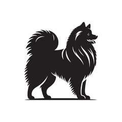 Elegant Finnish Spitz Dog Silhouette Vector Design Featuring the Distinct Foxlike Appearance, Pointed Ears, Curled Tail, and Proud Stance – Ideal for Prints, Logos, Stickers, and Pet Art.
