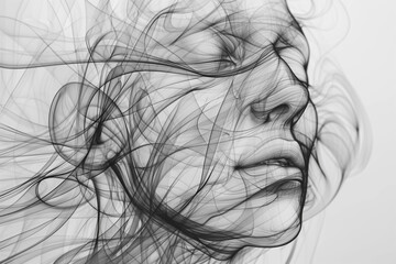 Fototapeta premium astarte.ai: Surreal Abstract Face Made of Dynamic Black Ink Lines