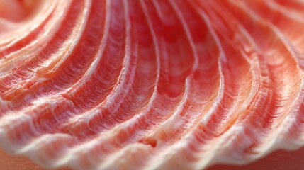 Close-up of a pink seashell's intricate ribbed texture