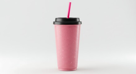 A realistic illustration of a tall smoothie cup with frosted surface and sealed lid with straw, isolated on white

