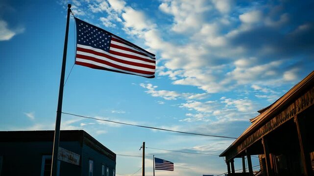 American flag waving under a cloudy sky, symbolizing freedom and patriotism.