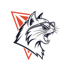 cat logo wearing glasses edgy silhouette vector