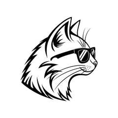 cat logo wearing glasses edgy silhouette vector