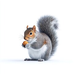 Obraz premium Squirrel holding a nut, subject on a solid pure white background, Dark Outlined, no shadows, no texture