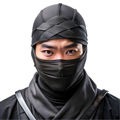 Japanese ninja portrait isolated on transparent background