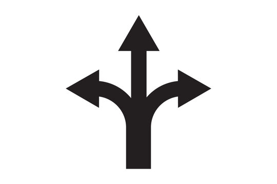 Road or way direction arrow sign vector icon set. One-way, Two-way, Three-way direction arrow sign. three way transportation direction arrow symbol. decision icon vector eps 10