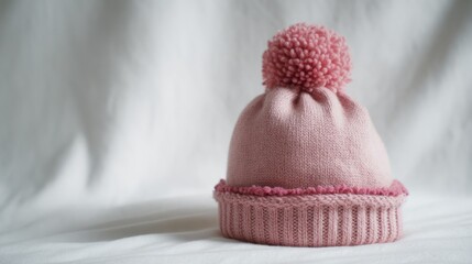 Soft, blush pink beanie with pom-pom