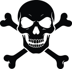 Ominous Skull and Crossbones in Gothic Black and White Vector Style

