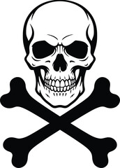 Minimalist Skull and Crossbones Vector Art in Black and White

