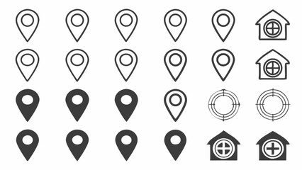 Collection of location and house icons in various styles.