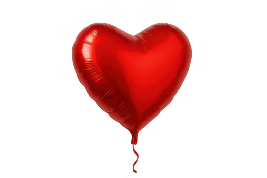 Shiny red heart-shaped balloon floating with a transparent background, perfect for valentine's day or romantic projects