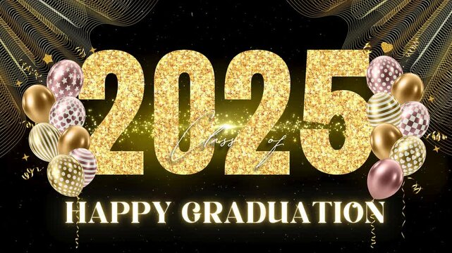Black Gold Luxury Festive Happy Graduation 4k Video. Theme of graduation concept 4k Background. Class Of 2025 Graduation Video 4k.