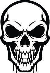 Evil Skull Illustration with Sharp Teeth – Horror and Tattoo Art Design

