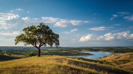 Fototapeta premium Lone Tree Landscape: Serene Nature Photography