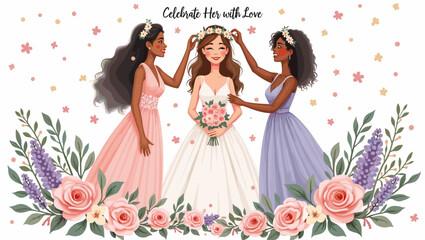Bridal Shower Celebration with Bridesmaids – Elegant Wedding Party Illustration

