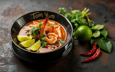Delicious Tom Yum Soup with Shrimp, Ready to Serve
