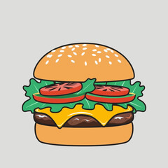 Fast food isolated hamburger and fries vector illustration on white
