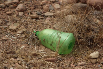 A plastic bottle lying on the ground, Plastic pollution, Plastic environmental impact