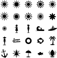 Summer Day Element and Tropical Island Scene – Hibiscus Flowers & Palm Tree Line Art