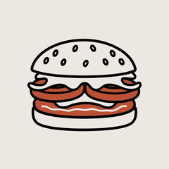 Big isolated fast food hamburger vector illustration with cheese, beef, bun, lettuce, and tomato