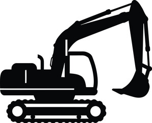 Excavator Silhouette – Heavy Construction Equipment Icon Illustration

