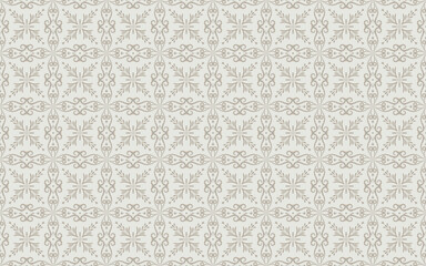 seamless pattern with traditional damask or arabesque. Grid checkered background with classic ornaments in neutral colors for textiles, wallpaper, or stationery.