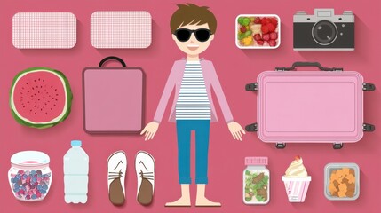 Travel Essentials Flat Lay on Pink Background