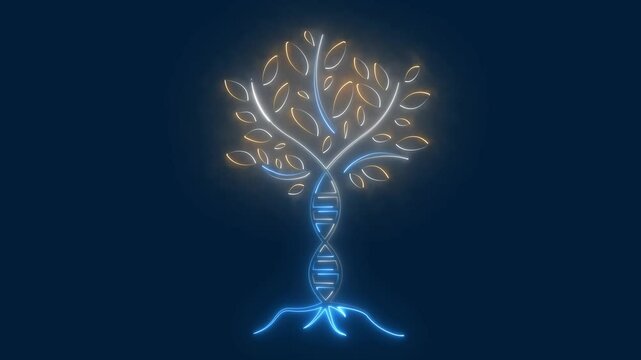 tree neon line on black background in bule and yellow color. Science and technology concept.  Tree Icon Silhouette Reveal Animation/ 4k animation of an abstract minimal icon tree silhouette animation