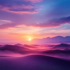 Fototapeta premium Vibrant Sunset Over Sand Dunes and Mist.