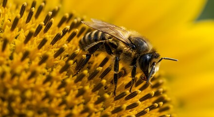 Honeybee on sunflower closeup 