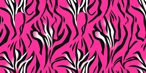 Vector seamless pattern of zebra and tiger stripes, fur skin print on fuchsia pink background,  repeating,  style