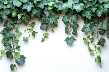 Green ivy trailing down a light wall creates a calming natural atmosphere in a cozy indoor space