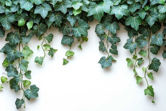 Green ivy trailing down a light wall creates a calming natural atmosphere in a cozy indoor space
