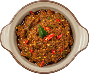 Spicy Asian Chili Paste Sambal Oelek in Bowl Overhead View Close up Food Photography