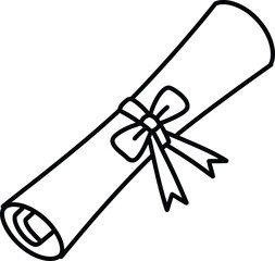 rolled up diploma, black and white, detailed line art, minimalist, monochrome, clean, elegant, simple
