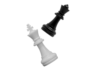 black queen and fallen white king chess pieces