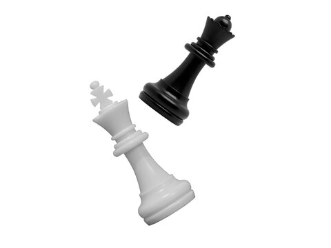 black queen and fallen white king chess pieces