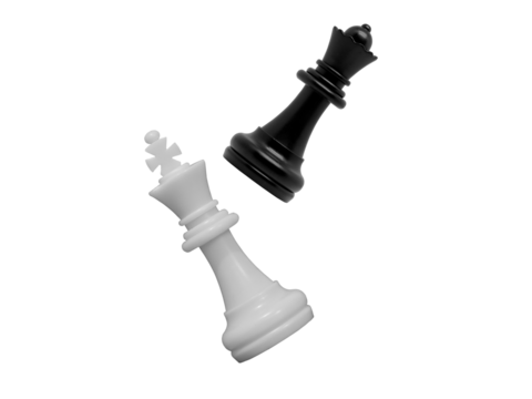 black queen and fallen white king chess pieces