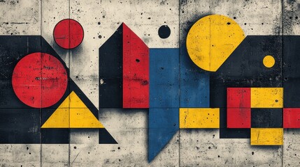 Abstract geometric shapes on a textured concrete wall