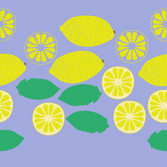 Horizontal arrangement  colored  lemons. Hand drawn.