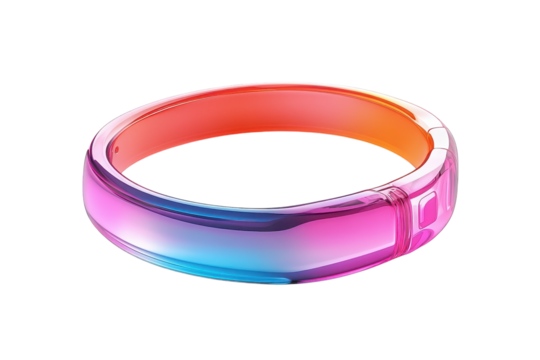 A mesmerizing futuristic wristband with gradient hues showcasing technological marvel and on transparent background