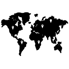 World map silhouette with location markers symbolizing global presence and connectivity